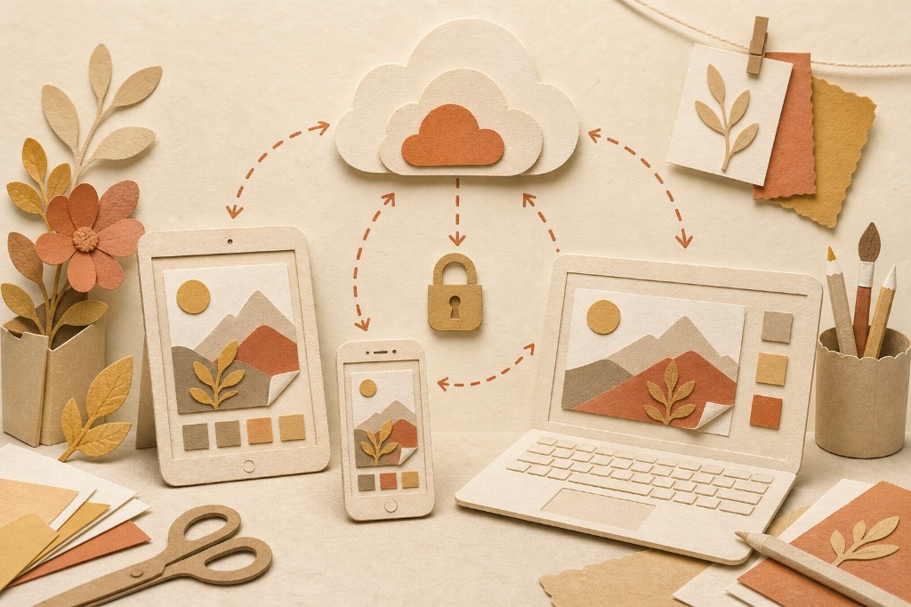 Illustration of synchronized Rustume Cloud resumes across devices
